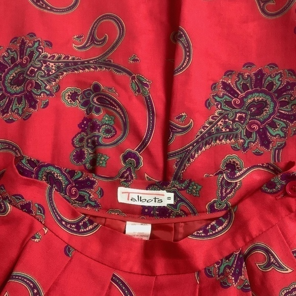 Talbots Vintage Pleated Paisley Wool Silk Blend Broomstick Skirt Red 8 - Picture 3 of 16